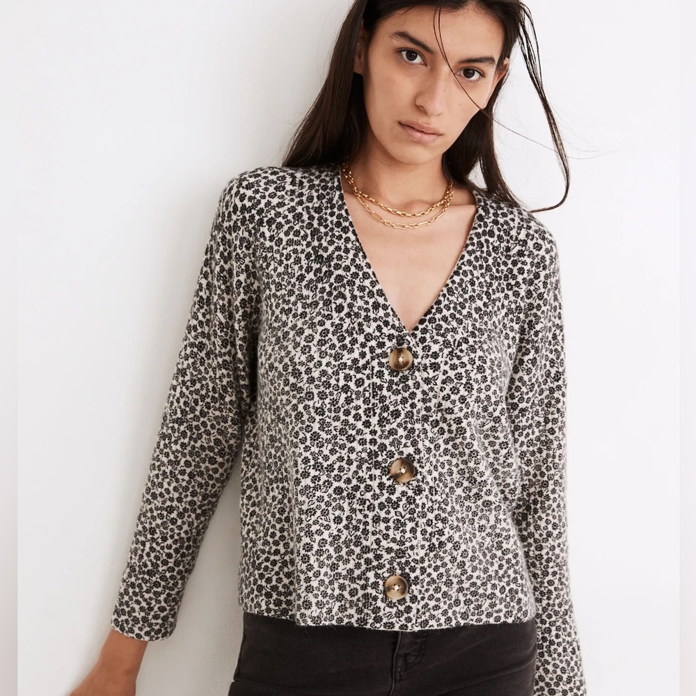 Madewell Vintage Ditsy Cameron Ribbed Cardigan Sweater in Coziest Yarn XS
